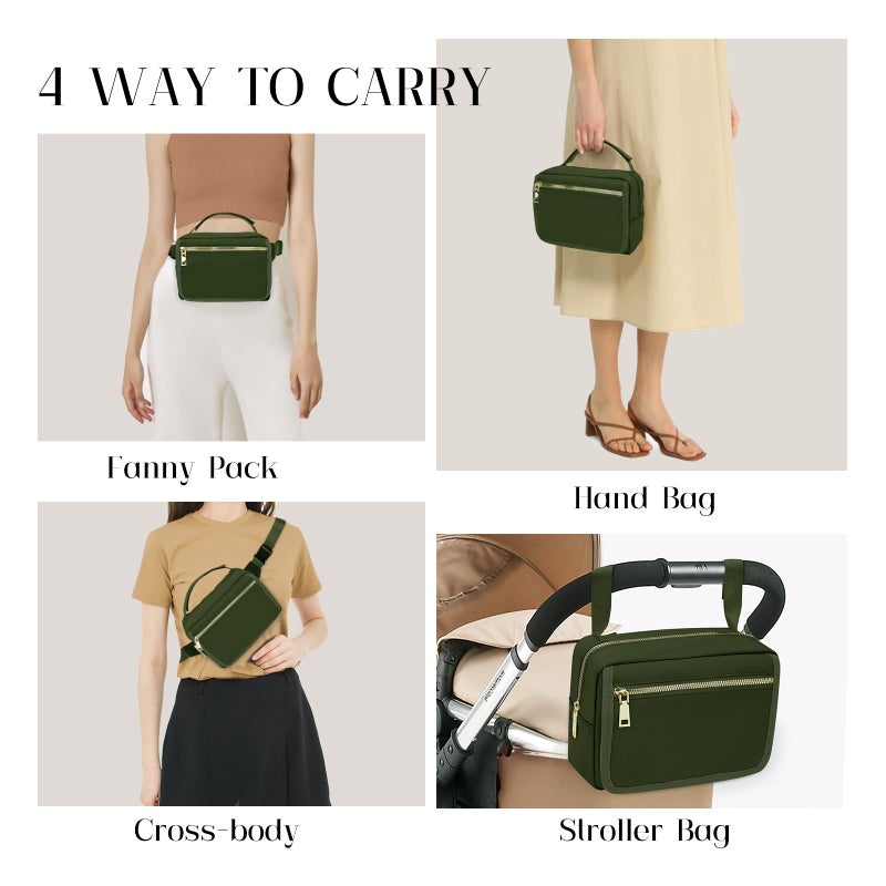 printe Small Diaper Bag with Portable Changing Pad, Crossbody Diaper Pack with Wipes Pocket, Women Waist Bag for Travel Stroller, Olive Green - Image 2